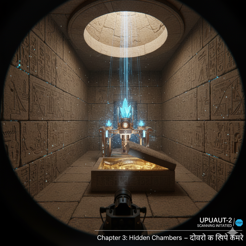 Close-up of a small robot entering narrow pyramid tunnel in Egypt