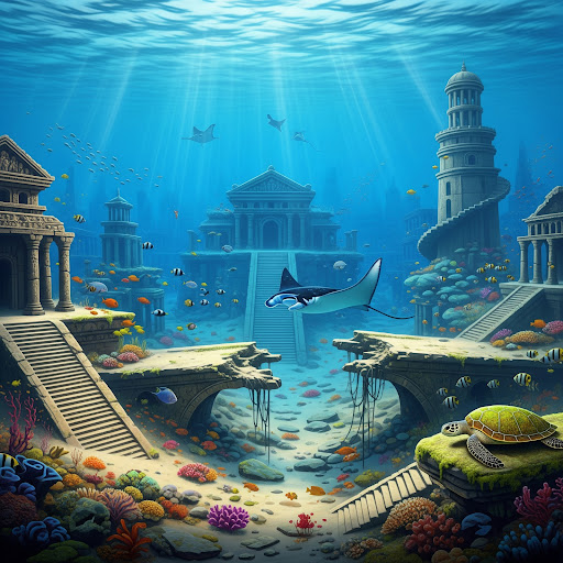 “Underwater ruins near Dwarka, ancient city of Krishna beneath the sea”